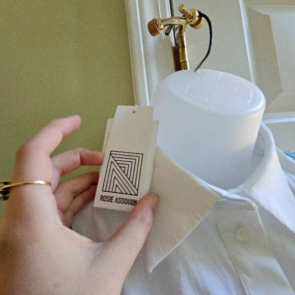 NWT Rosie Assoulin Mixed Media Layered White Button Down Shirt & Striped Top - Picture 15 of 16